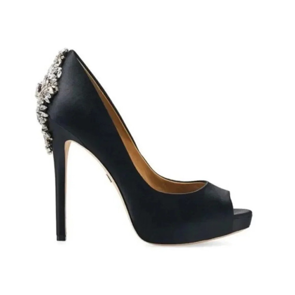 BADGLEY MISCHKA- WOMEN'S KIARA EMBELLISHED PEEP-TOE PUMP- BLACK…Size 5.5M - Picture 1 of 7